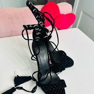 Colin Stuart Black Suede Lace-Up Studded Heels